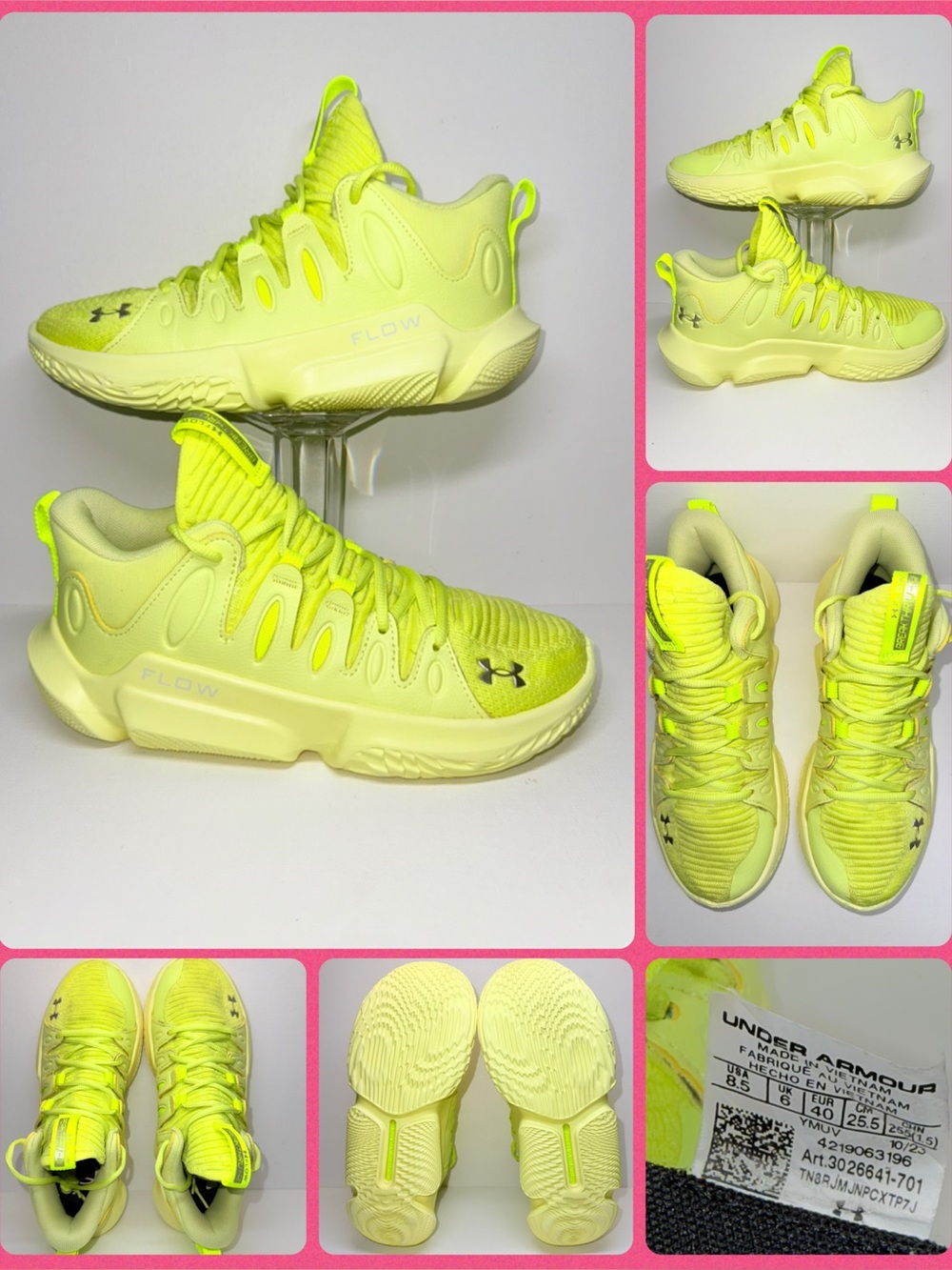 UNDER ARMOUR FLOW BREAK THRU-4 Neon Yellow Flow Basketball Sneakers